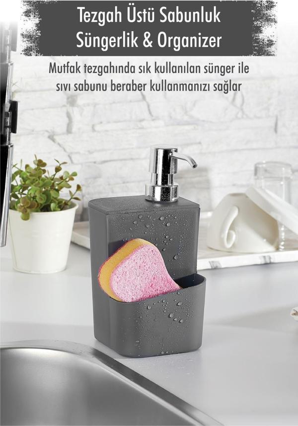 Tezgah Üstü Gri Sabunluk & Süngerlik & Organizer - Image 1
