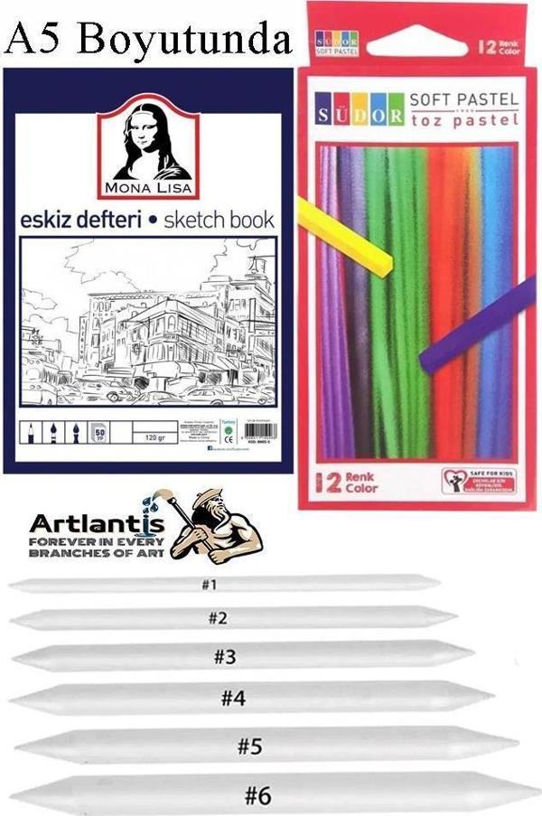 Toz Pastel Boya 12 Renk A5 Eskiz Defteri Pastel Dağıtma Kalemi 1 Paket Toz Soft Pastel Boya 12li Yumuşak Pastel Monalisa - Image 1