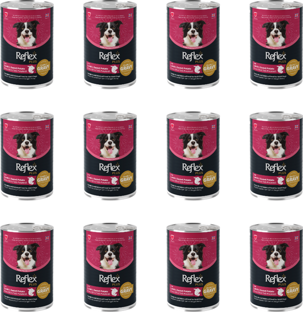 Reflex Plus Sos İçinde Et Parçacıklı Kuzu Etli ve Tatlı Patatesli Yetişkin Köpek Konservesi 400 Gr (12 Adet) - Image 1