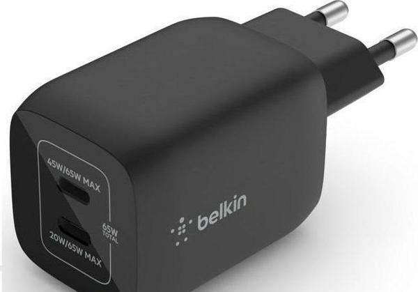 Belkin Çift USB-C Duvar Şarj Cihazı 45W Siyah GaN PD 3.0 Hızlı Şarj - Image 1