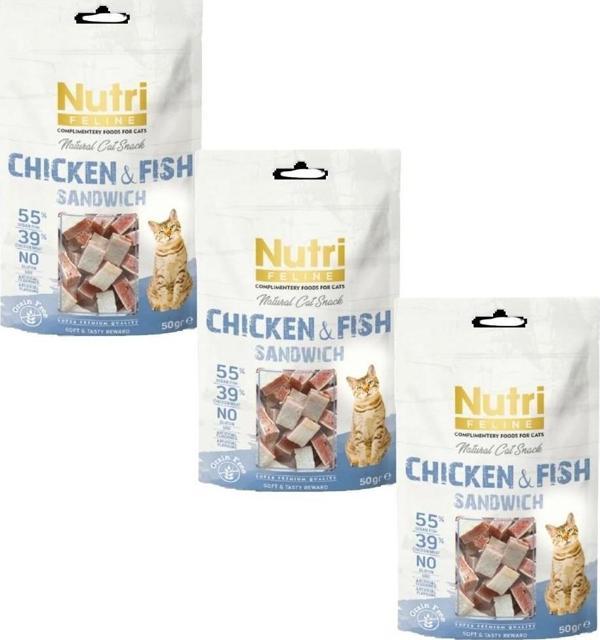 Nutri Feline Chicken&fish Sandwich Kedi Ödülü 50 gr x 3 Adet - Image 1