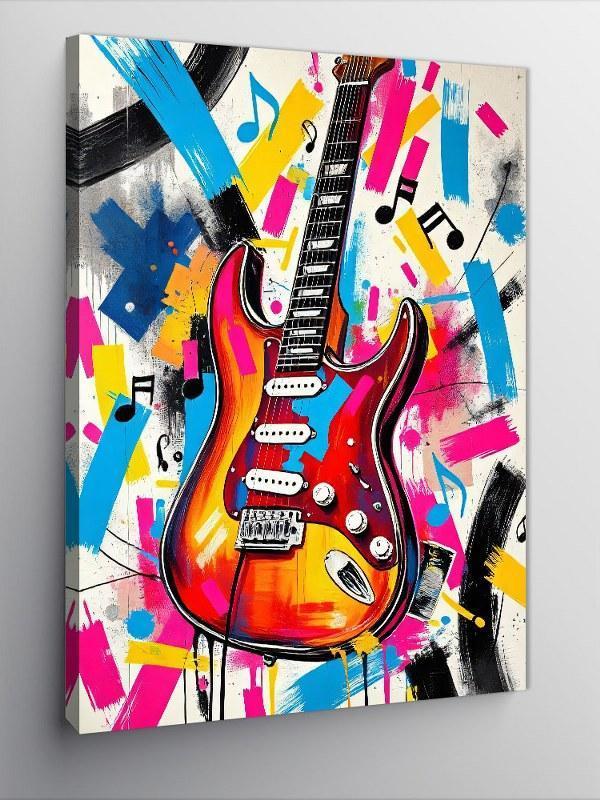 Kanvas Tablo Renklerin Dansı İle Gitar - Image 1