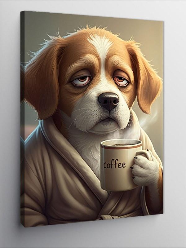 Kanvas Tablo Kahve Keyfi Yapan Köpek - Image 1