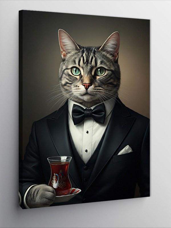 Kanvas Tablo Çay Tutan Şık Kedi - Image 1