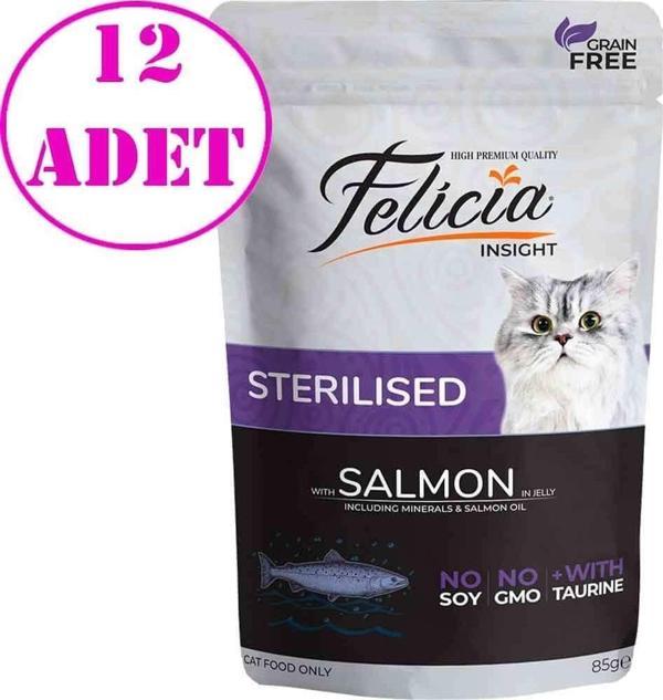 Felicia Yaş Kedi Maması Tahılsız Sterilised Somonlu 85 gr 12 AD - Image 1