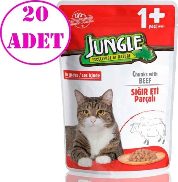 Jungle Kedi Yaş Mama Biftekli Jelli 100 Gr 20 AD - Image 1