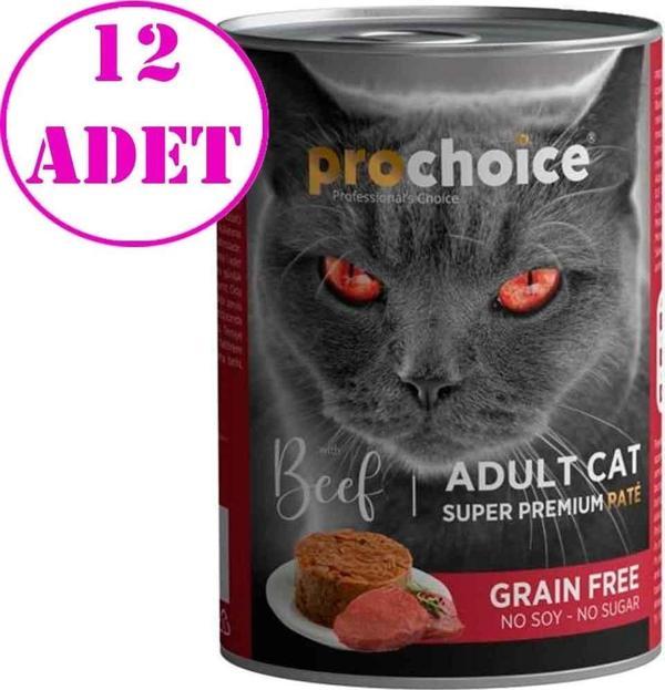Pro Choice Sığır Etli Tahılsız Pate Yetişkin Kedi Konservesi 400 Gr 12 AD - Image 1