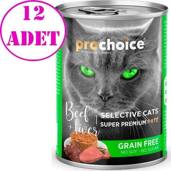 ProChoice Seçici Kediler için Sığır Etli ve Ciğerli Tahılsız Ezme Kedi Konservesi 400 GR 12 AD - Image 1