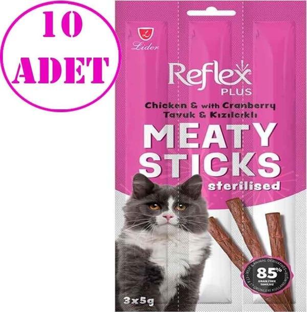 Reflex Plus Tavuklu ve Kızılcıklı Kısırlaştırılmış Kedi Ödül Çubuğu 3X5 Gr 10 AD - Image 1