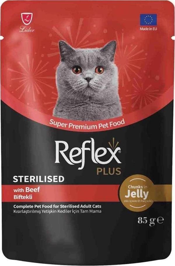 Reflex Plus Jöle İçinde Et Parçacıklı Biftekli Kısırlaştırılmış Kedi Konservesi 85 Gr - Image 1