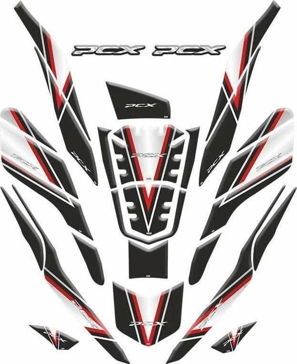Gogo Tank Pad 26 Parça Beyaz-kırmızı Set-003 Honda Pcx 2021-2023 - Image 1