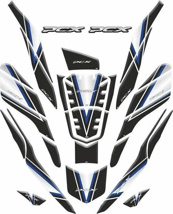 Gogo Tank Pad Set 010 Siyah-mavi-beyaz Honda Pcx 125 2021-2024 - Image 1