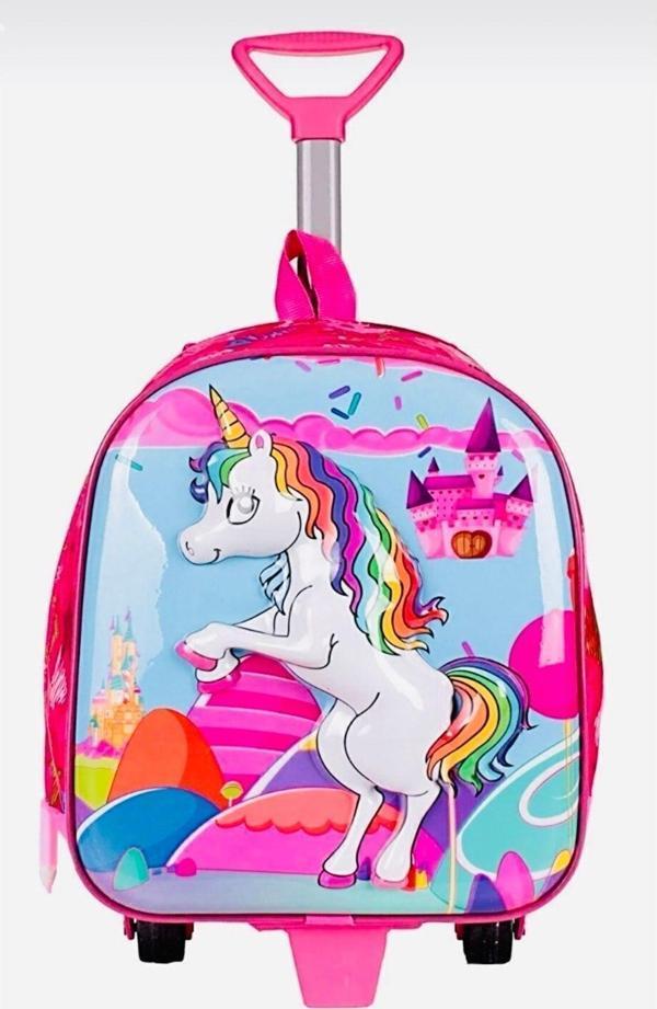 Dünyanın Çantası Kız Çocuk Pembe Unicorn Çekçekli Çanta - Image 1