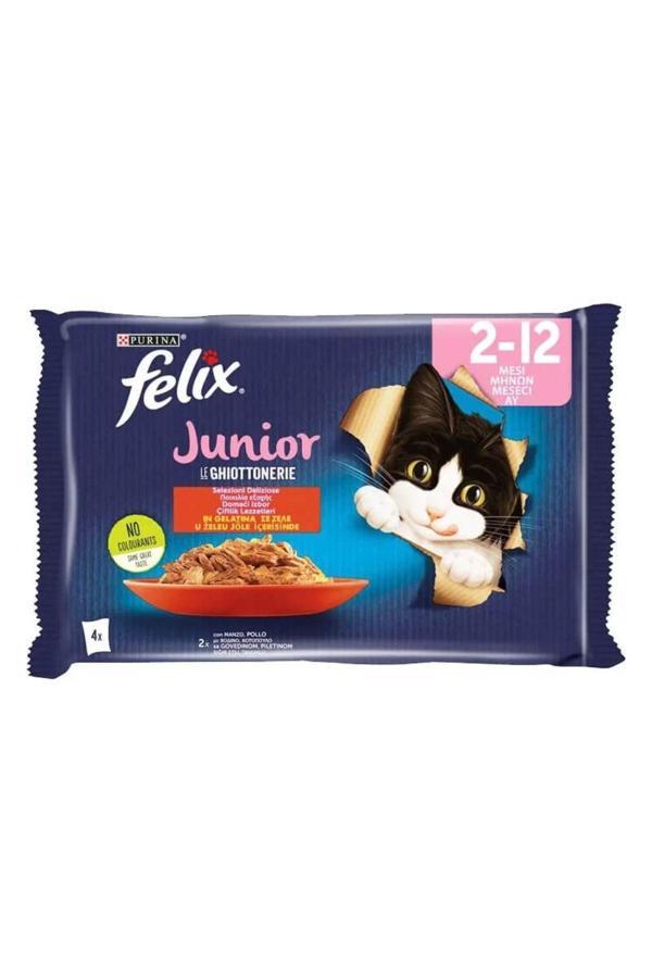Felix Felix Kedi Maması Sığır Etli Ve Tavuklu Yavru Ekonomik Paket (4X85Gr) X 12 Adet - Image 1