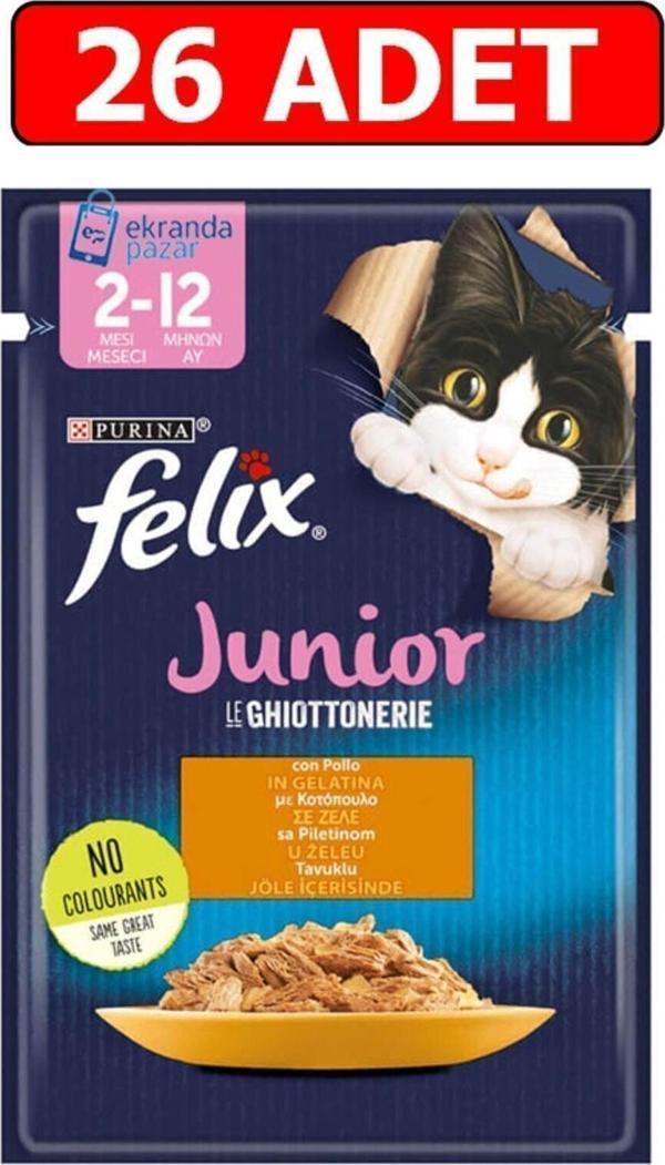 Felix Tavuklu Junior Yavru Kedi Islak Maması 85Gr X 26 Adet Kedi Yaş Mama Kedi Pouch Konserve - Image 1