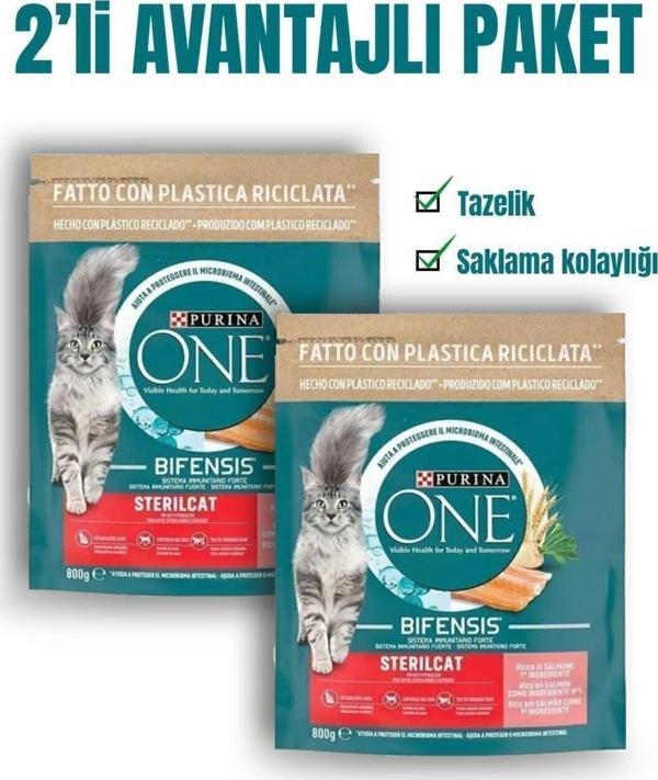 Purina One Somonlu Kısırlaştırılmış Yetişkin Kedi Maması 1.6 Kg (800 Gr X 2 Adet) - Image 1