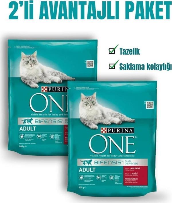 Purina One Yetişkin Sığır Etli Kedi Maması 800 Gr X 2Ad - Image 1
