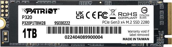 Patriot P320 1TB 3000/2200MB/s NVMe M.2 SSD Disk (P320P1TBM28) - Image 1