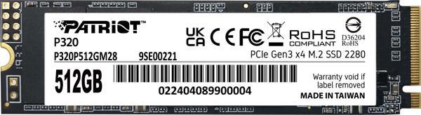 Patriot P320 512GB 3000/2200MB/s NVMe M.2 SSD (P320P512GM28) - Image 1