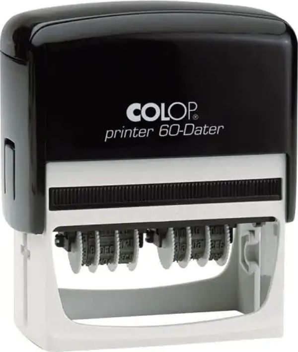 COLOP PRINTER 60 ÇİFT TARİH KAŞE(TR) SİYAH KASA MAVİ KEÇE - 37X76MM - Image 1