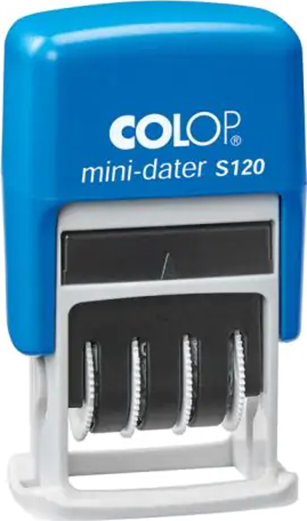 COLOP S120 MİNİ TARİH KAŞE(ENG) MAVİ KASA MAVİ KEÇE - 8X45MM - Image 1