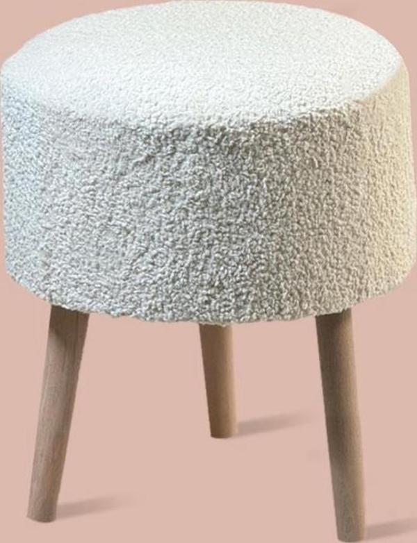 3 Ayaklı Mini Puf - Teddy Peluş Kumaşlı Mini Tabure - Image 1