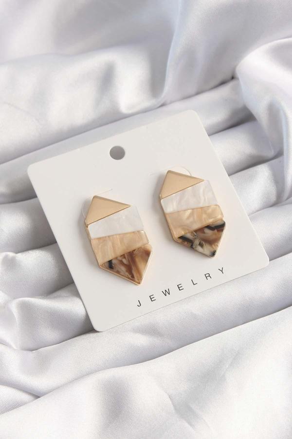 Bej Beyaz Renkli Desenli Geometrik Küpe - EBJ241130W28295 - Image 1