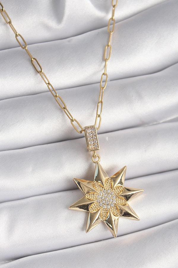 Gold Renk Zirkon Taşlı Kutup Yıldızı Model Kadın Kolye - EBJ241130W29609 - Image 1