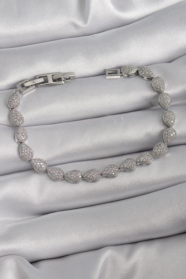 Gümüş Renk Zirkon Taşlı Damla Model VIP Seri Kadın Bileklik - EBJ241130W29577 - Image 1
