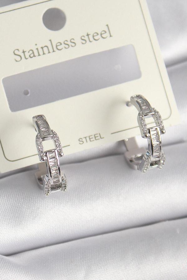 Gümüş Renk Zirkon Taşlı Zincir Model Kadın Küpe - EBJ241130W29568 - Image 1