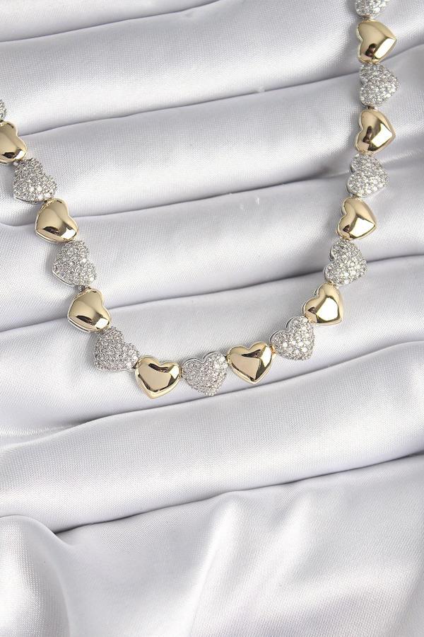 Mix Renk Zirkon Taşlı Kalp Model VIP Exclusive Seri Kadın Kolye - EBJ241130W29622 - Image 1