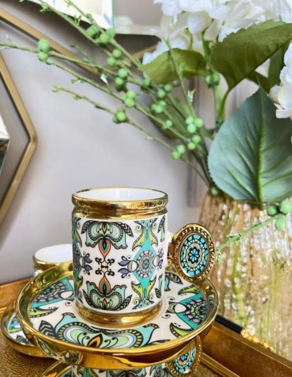 Royking Ricamo 6lı Kahve Fincan Takımı TURKUAZ BKY 001 - Image 1