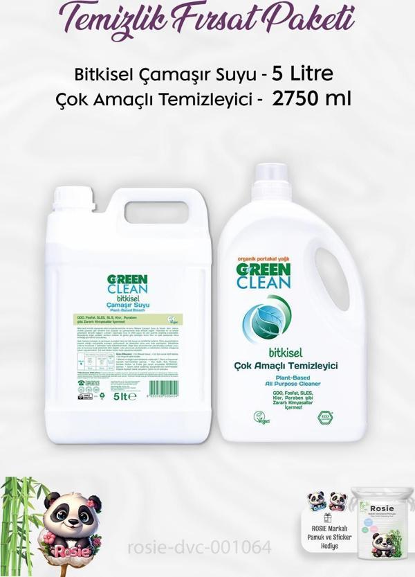 Green Clean Çok Amaçlı Temizleyici  2750 ml, Çamaşır Suyu 5 lt ve ROSIE - Image 1