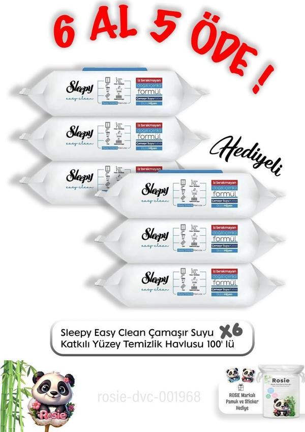 Sleepy  Çamaşır Suyu Katkılı Yüzey Temizlik Havlusu 100' lü 6 Al 5 Öde ve Rosie pamuk - Image 1