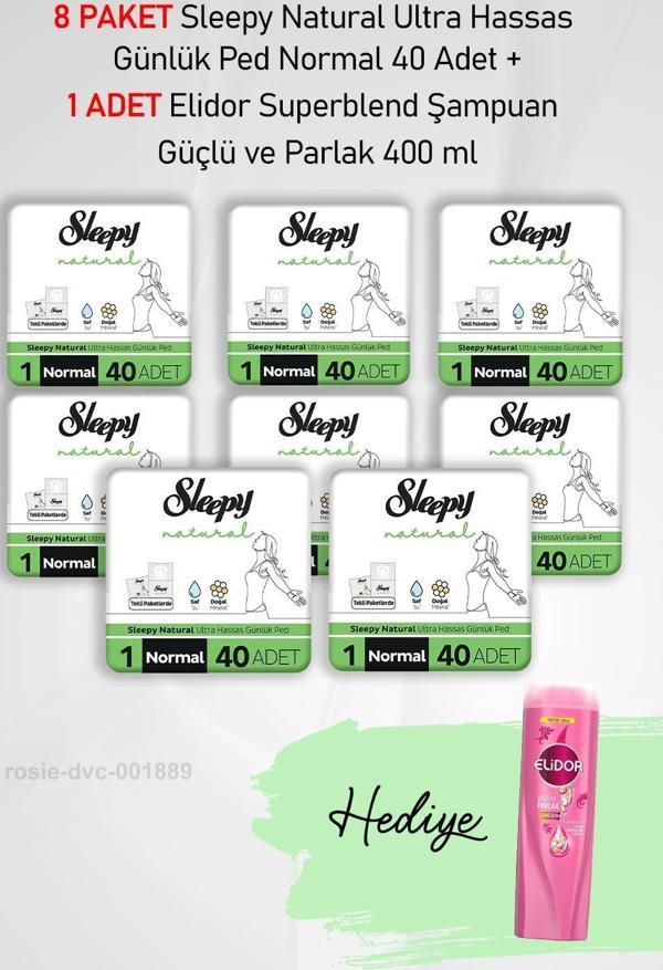 Sleepy Natural Günlük Ped Normal 40 Adet X 8 ve Elidor Güçlü ve Parlak 400 ml - Image 1