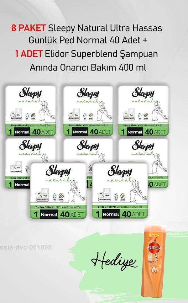 Sleepy Natural Günlük Ped Normal 40 Adet X 8 ve Elidor Onarıcı Bakım 400 ml - Image 1