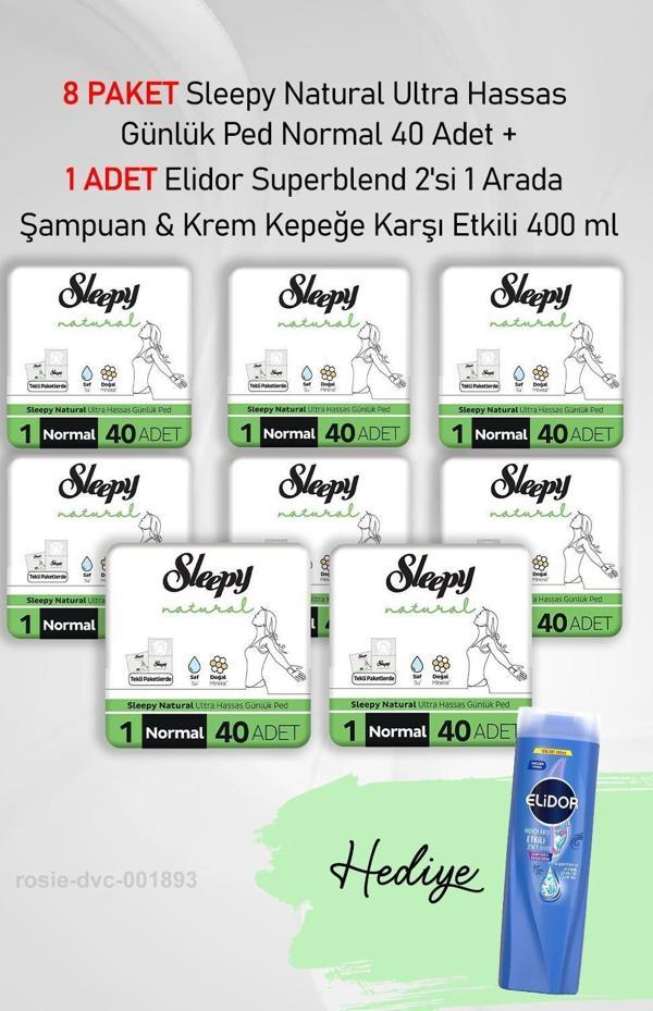 Sleepy Natural Günlük Ped Normal 40 Adet X 8 ve Hediye Elidor 2'si 1 Arada Şampuan 400 ml - Image 1