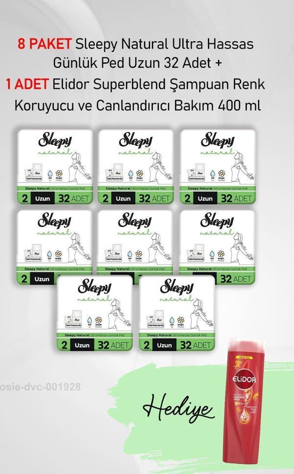Sleepy Natural Günlük Ped Uzun 32 Adet X 8 ve Elidor Koruyucu ve Canlandırıcı 400 ml - Image 1