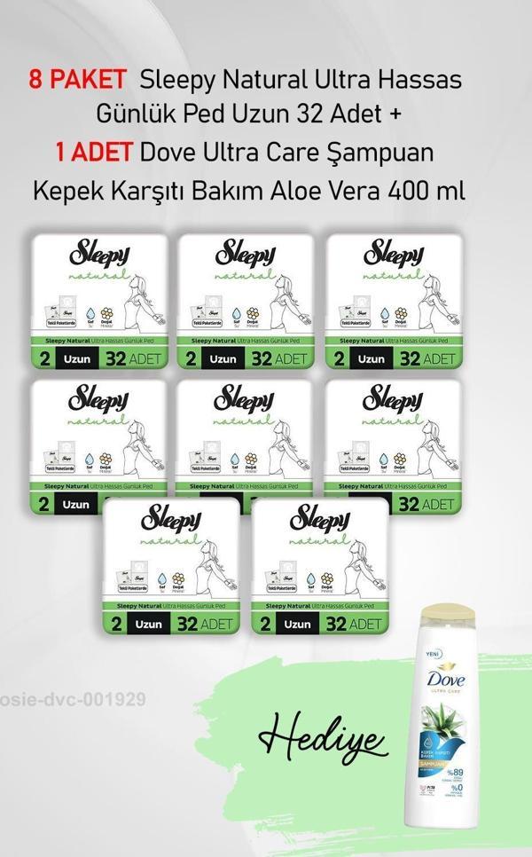 Sleepy Natural Günlük Ped Uzun 32 Adet X8 ve Dove Aloe Vera Bakım 400 ml - Image 1