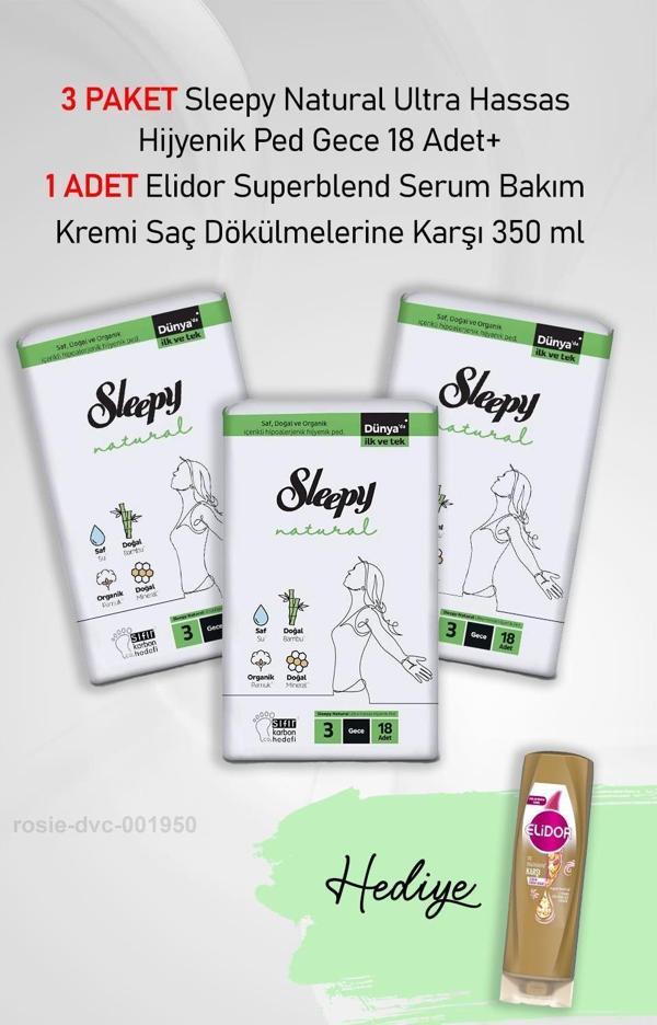 Sleepy Natural Hijyenik Ped Gece 18 Adet X3 ve Hediye Elidor Saç Dökülme Karşıtı 350 ml - Image 1
