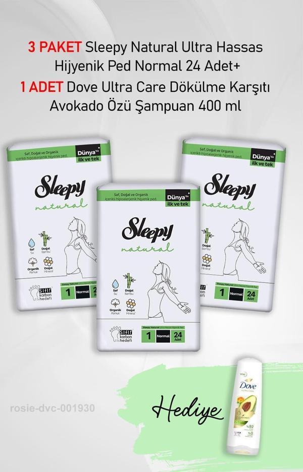 Sleepy Natural Hijyenik Ped Normal 24 Adet X 3 ve Dove Avokado Özü 400 ml - Image 1