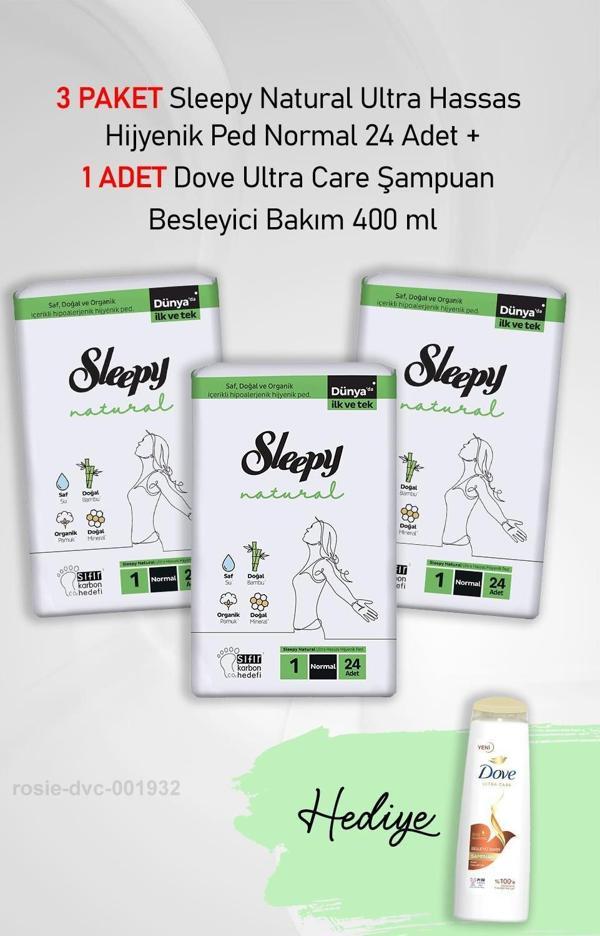 Sleepy Natural Hijyenik Ped Normal 24 Adet X 3 ve Dove Besleyici Bakım 400 ml - Image 1