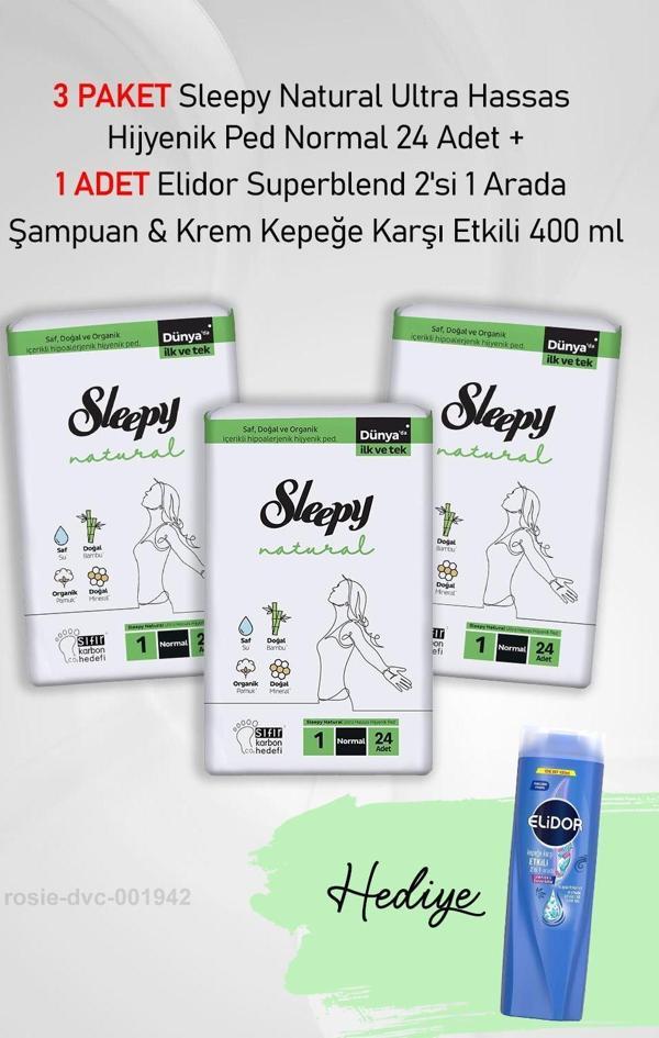 Sleepy Natural Hijyenik Ped Normal 24 Adet X 3 ve Elidor 2'si 1 Arada Şampuan & Krem 400 ml - Image 1