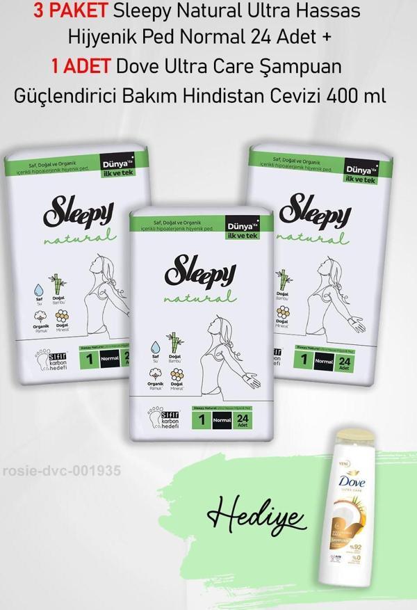 Sleepy Natural Hijyenik Ped Normal 24 Adet X 3 ve Hediye Dove 400 ml - Image 1