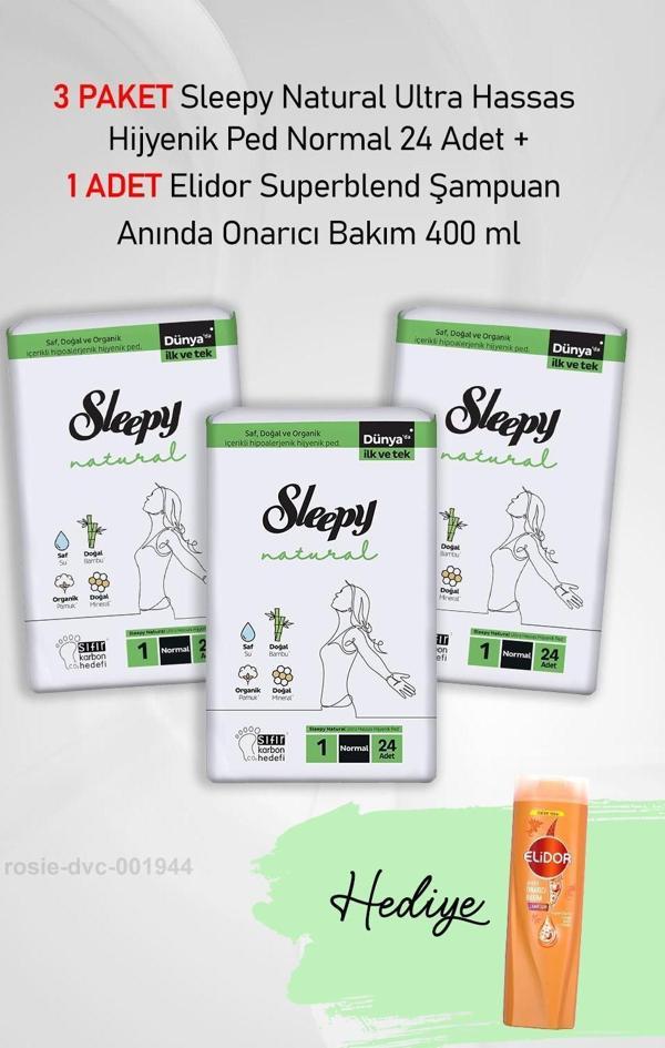 Sleepy Natural Hijyenik Ped Normal 24 Adet X 3 ve Hediye Elidor Onarıcı Bakım 400 ml - Image 1