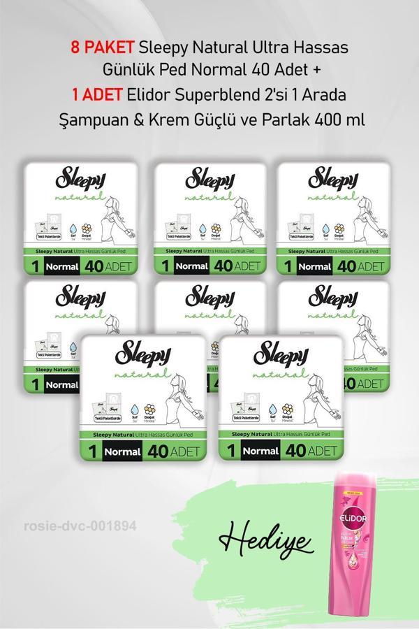 Sleepy Natural Ultra Hassas Günlük Ped Normal 40 Adet X 8 ve Elidor 2'si 1 Arada Güçlü ve Parlak 400 ml - Image 1