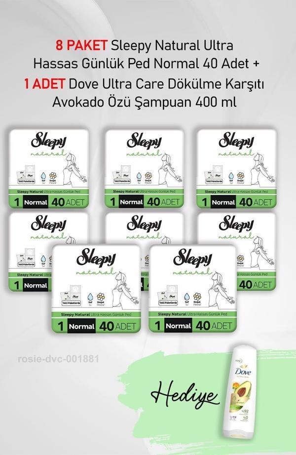 Sleepy Natural Ultra Hassas Günlük Ped Normal 40 Adet X 8 ve Hediye Dove 400 ml - Image 1
