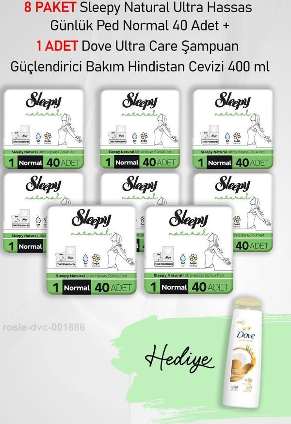 Sleepy Natural Ultra Hassas Günlük Ped Normal 40 Adet X8 ve Dove 400 ml - Image 1