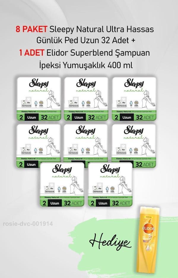Sleepy Natural Ultra Hassas Günlük Ped Uzun 32 Adet X 8 ve Elidor İpeksi Yumuşaklık 400 ml - Image 1
