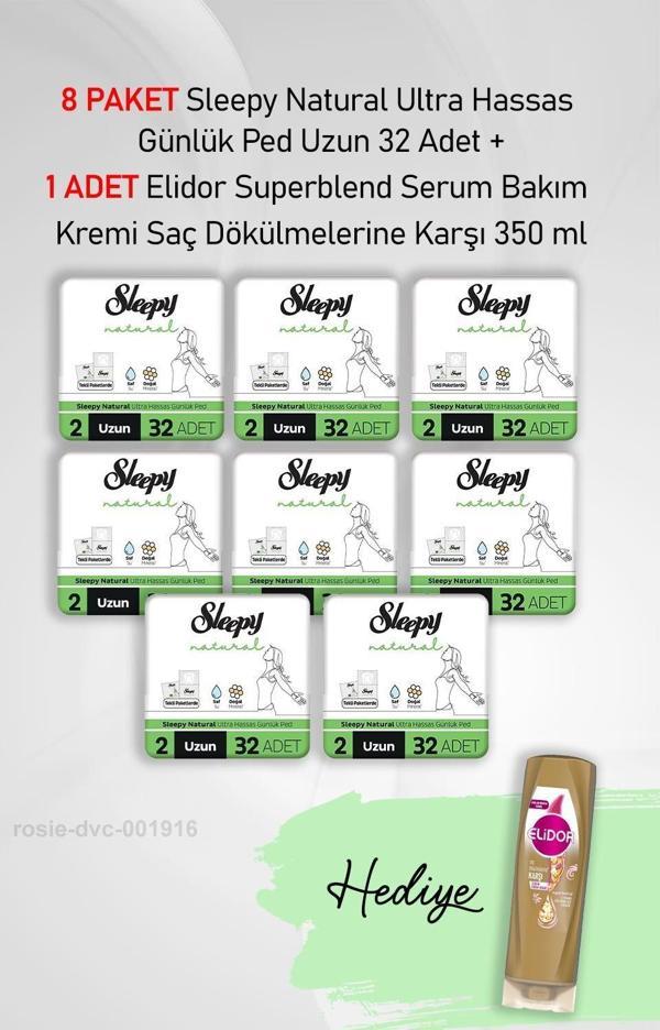 Sleepy Natural Ultra Hassas Günlük Ped Uzun 32 Adet X 8 ve Elidor Saç Dökülme Karşıtı 350 ml - Image 1
